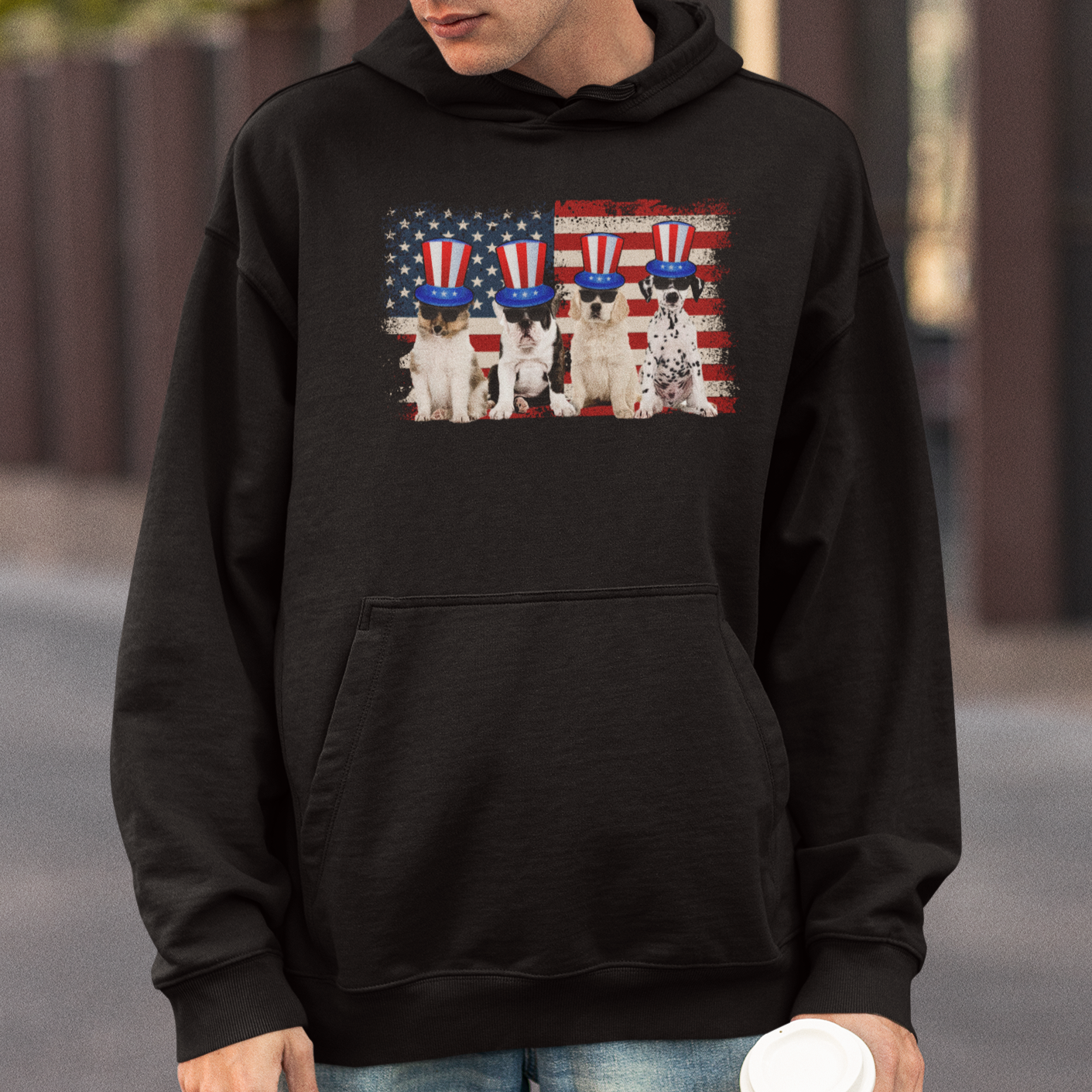 American Dog Hoodie Funny USA Patriotic Cat Happy 4th July Gifts for Dog Lovers - Wonder Print Shop