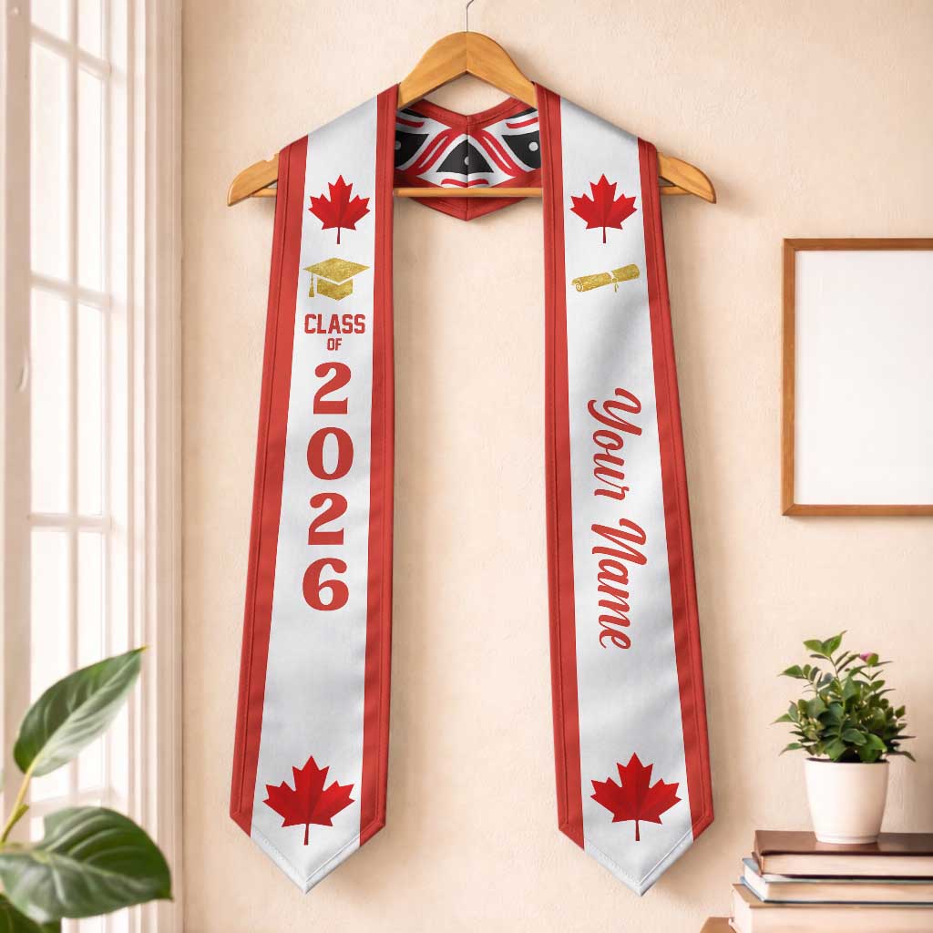Personalized Canada Graduation Stole Maple Leaf Haida Pattern