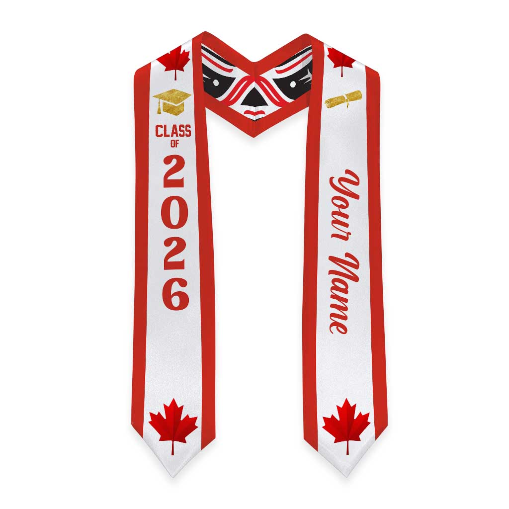 Personalized Canada Graduation Stole Maple Leaf Haida Pattern