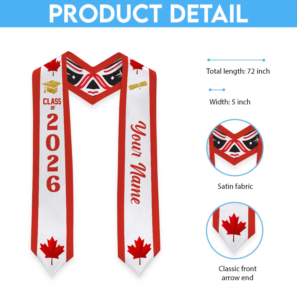 Personalized Canada Graduation Stole Maple Leaf Haida Pattern