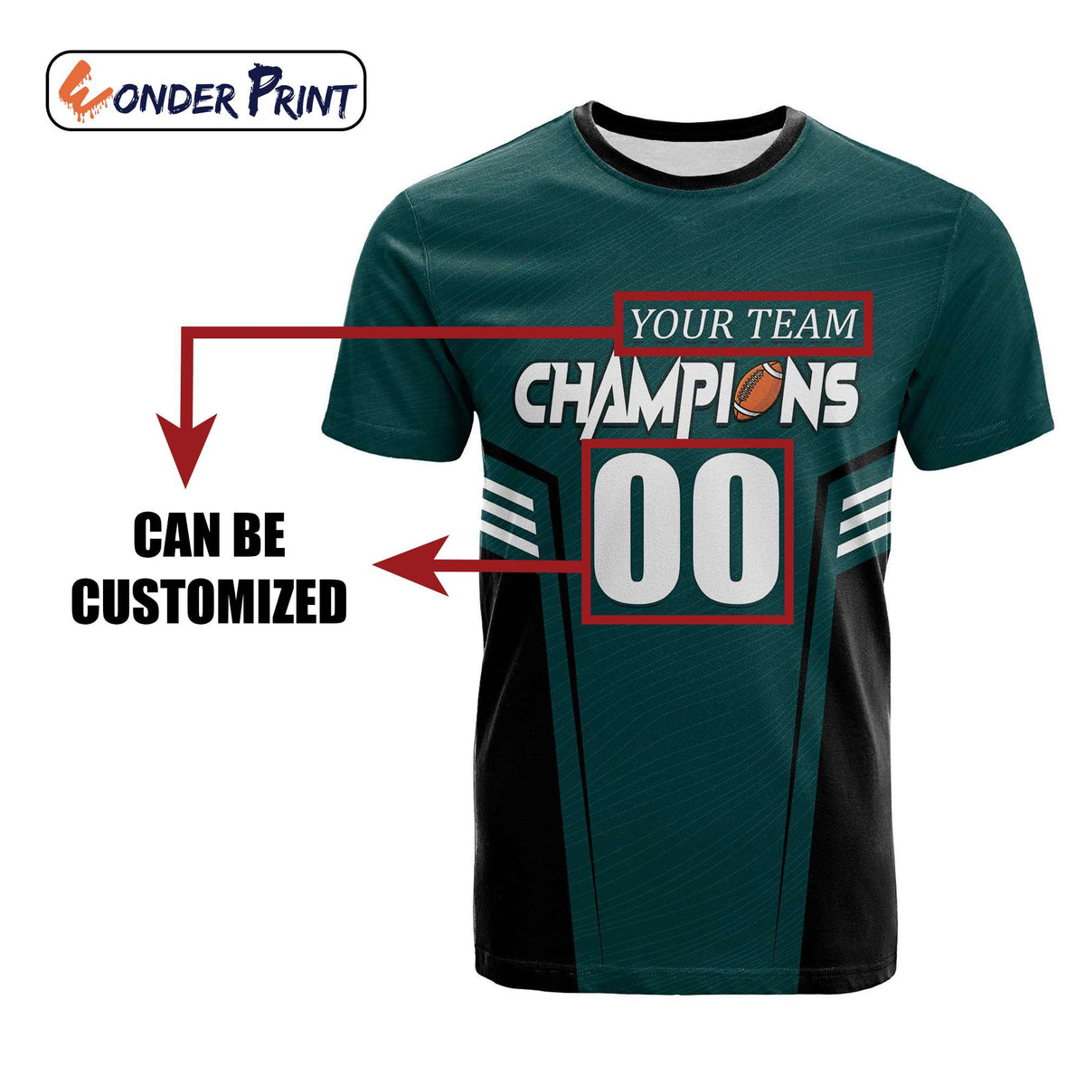 Custom Dark Teal 2025 Champions T Shirt - Wonder Print Shop