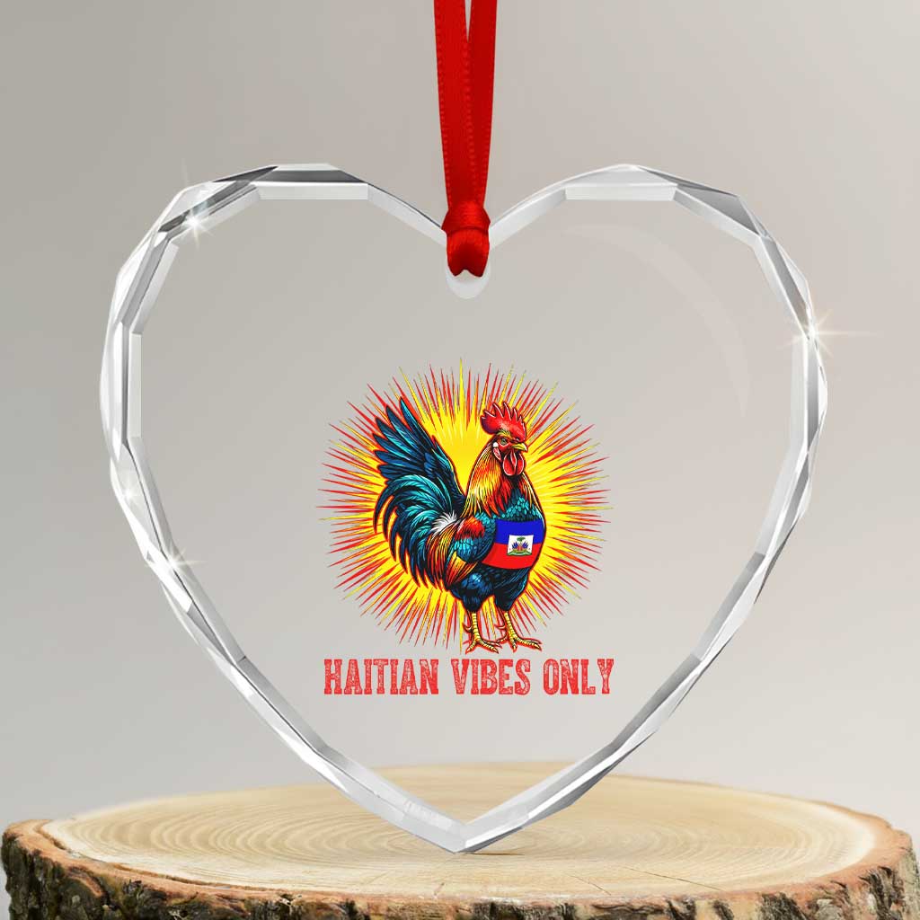 Proud Haitian Rooster Flag Heart Crystal Glass Ornament Majestic National Symbol Haiti Heritage Pride