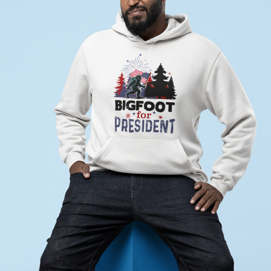 Bigfoot For President Hoodie Funny American USA Flag Sasquatch Election - Wonder Print Shop