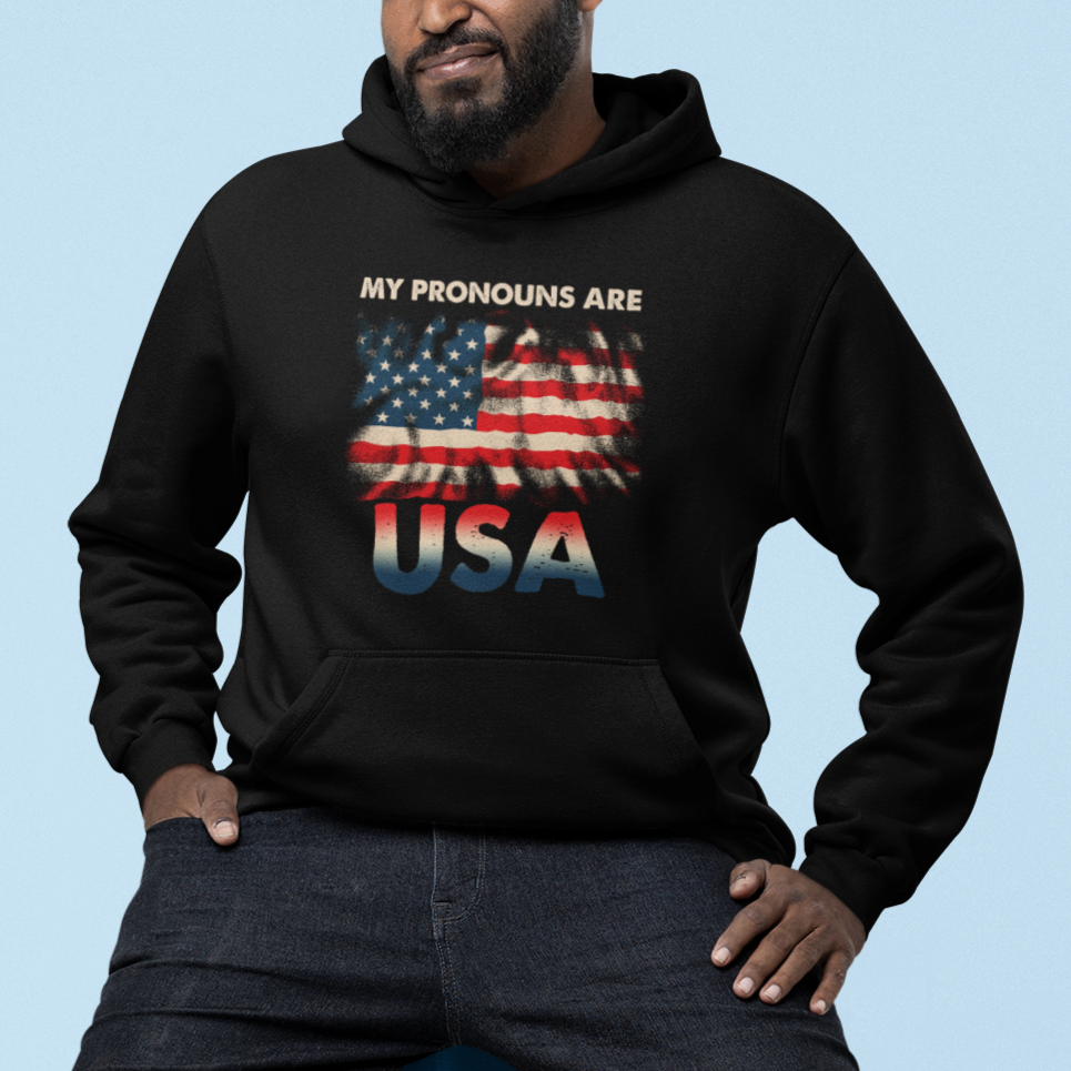 American Hoodie My Pronouns Are USA American Flag - Wonder Print Shop