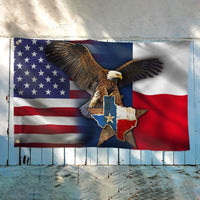 Texas eagle grommet flag with large eagle and Texas-shaped patch over stars and stripes