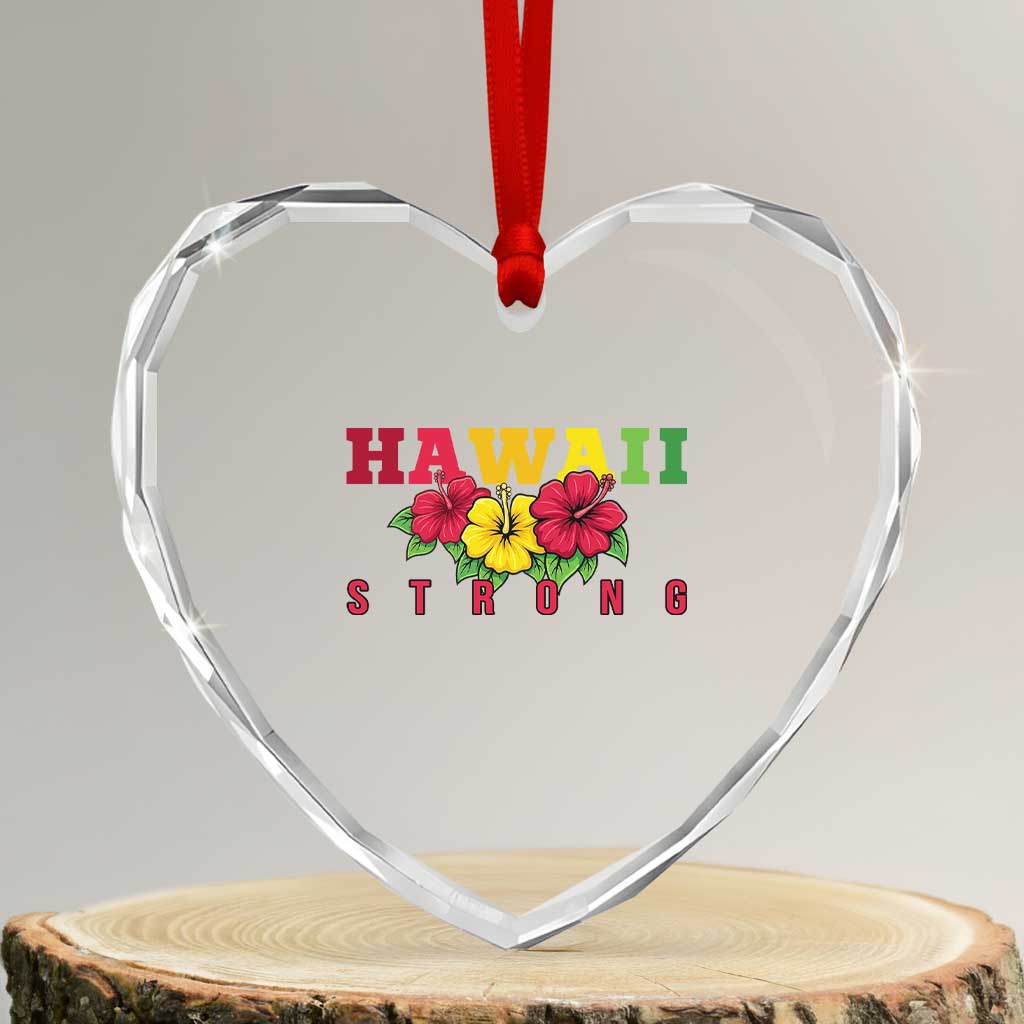 Retro Vintage Hawaii Strong Hibiscus Floral Heart Crystal Glass Ornament Hawaiian Islands Pride Support