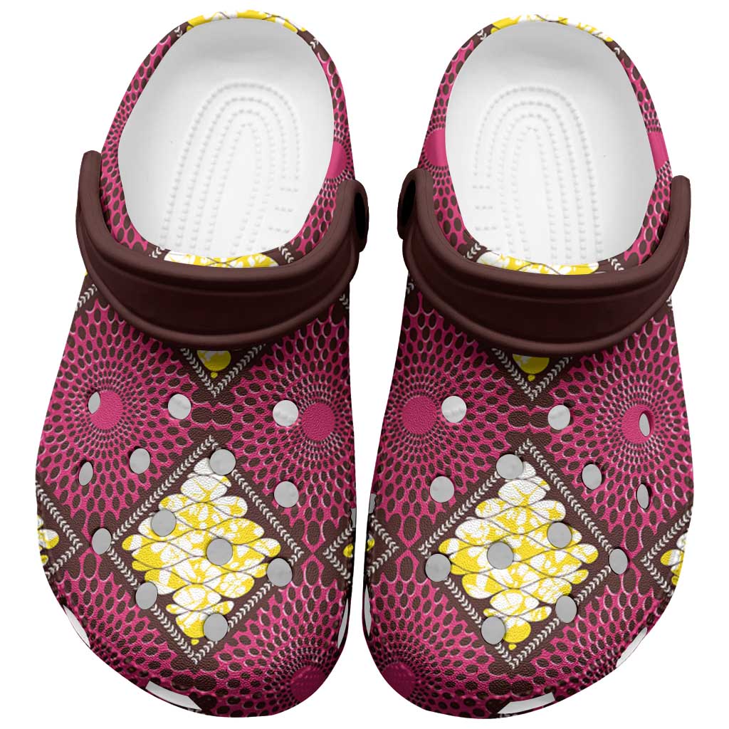 Ruby Gold African Ankara Pattern Clogs Shoes