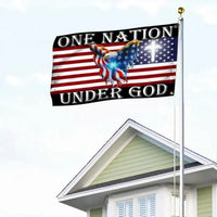 Grommet flag on pole featuring eagle over star stripes with 'ONE NATION UNDER GOD'