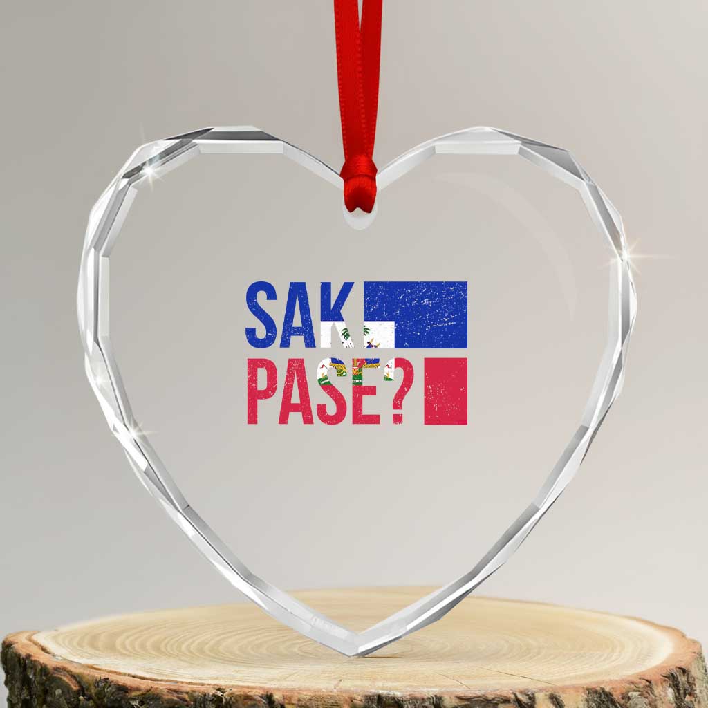 Sak Pase Haitian Creole Heart Crystal Glass Ornament Haiti Flag Heritage Pride