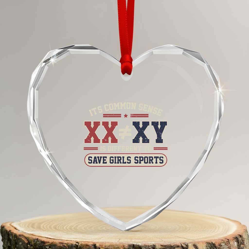 Save Girls Sports XX Does Not Equal XY Heart Crystal Glass Ornament Biological Science Vintage Varsity Athletic Graphic