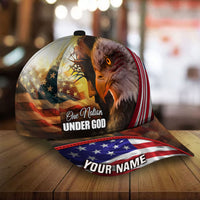 3D eagle baseball cap with US flag stars and stripes and 'YOUR NAME' brim