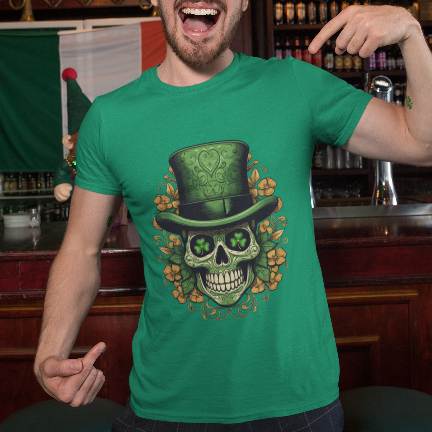 St. Patrick's Day T Shirt Irish Sugar Skull Lucky Hat Shamrocks - Wonder Print Shop