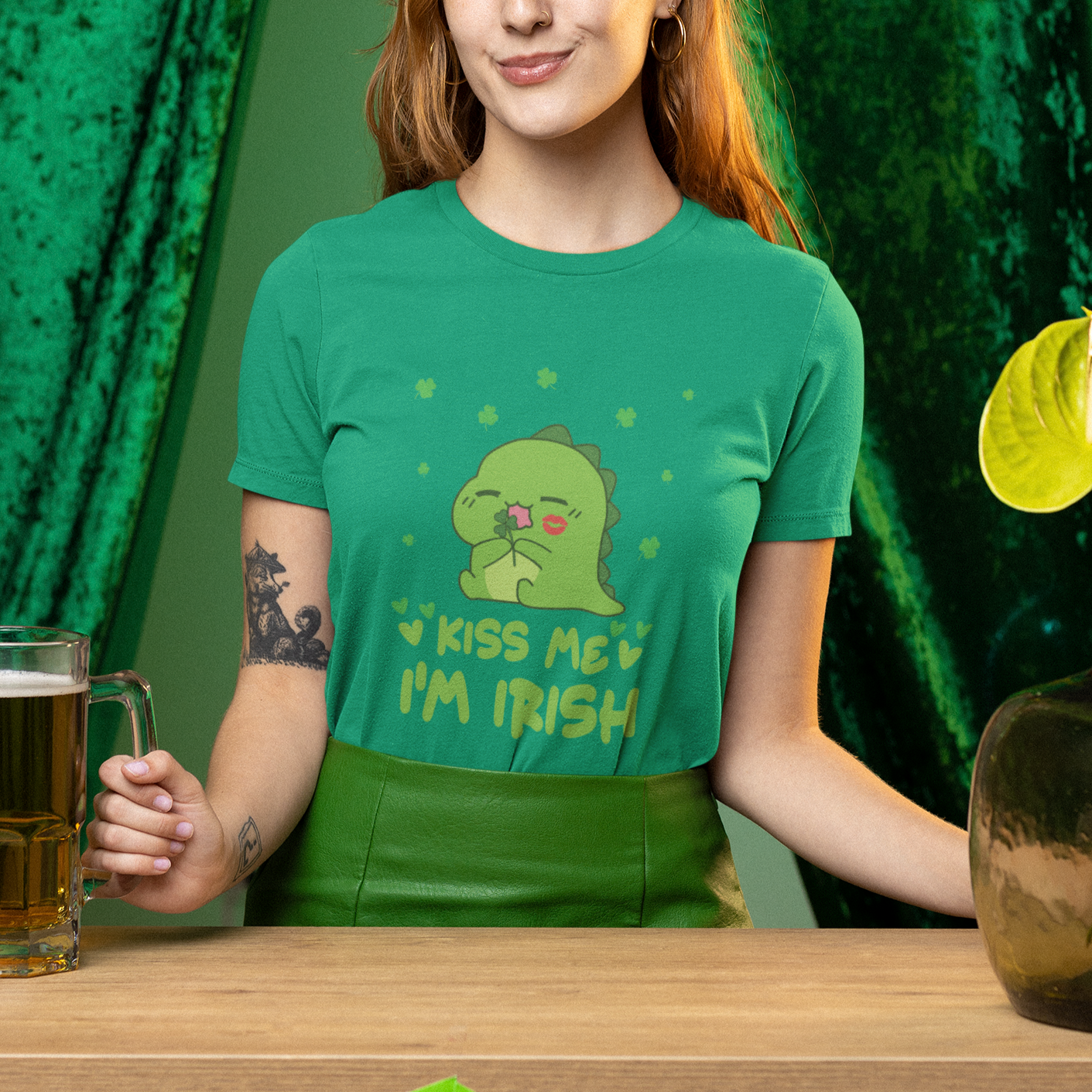 St. Patrick's Day T Shirt Kiss Me I'm Irish Cute Dinosaur - Wonder Print Shop