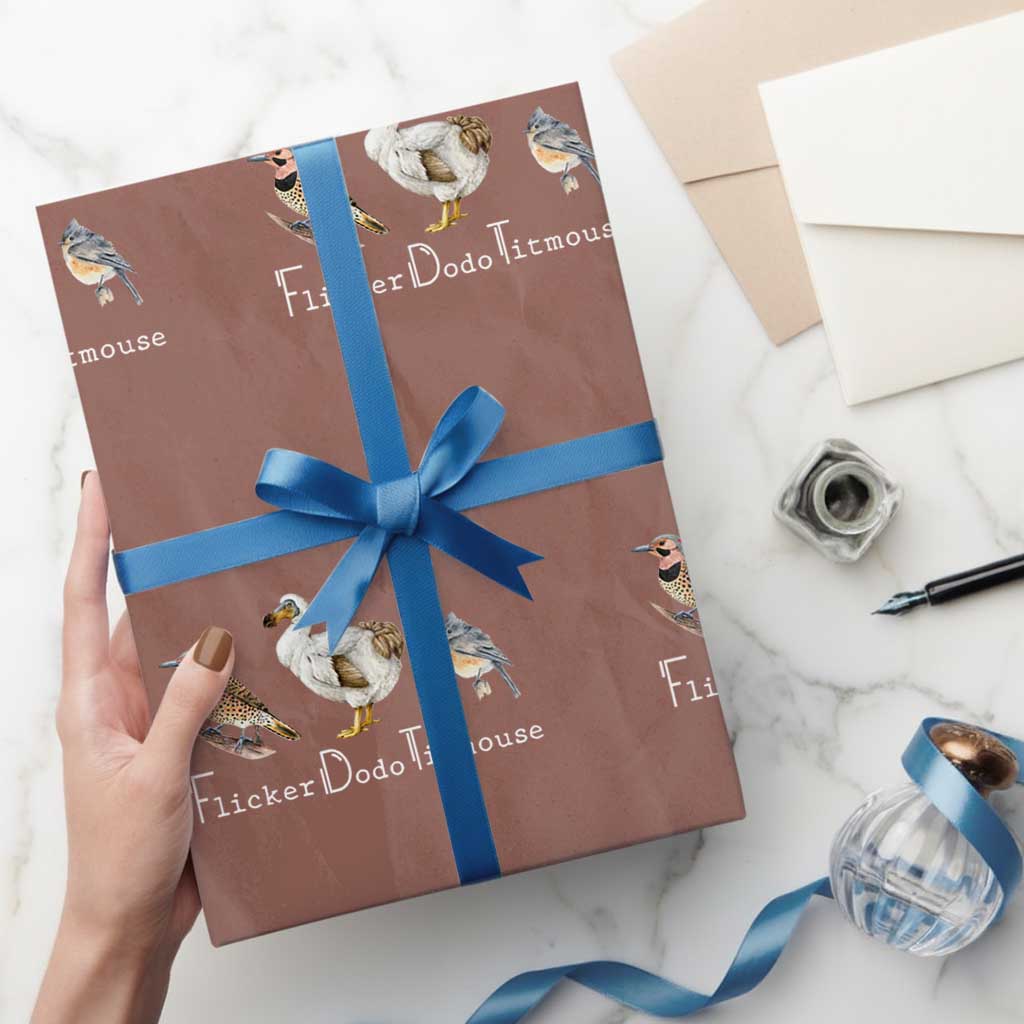 Subtle FDT Wrapping Paper Roll Flicker Dodo Titmouse Bird - Wonder Print Shop