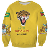 Yellow unisex sweatshirt with jaguar graphic, “Happy Independence Day” and May 26, 1966