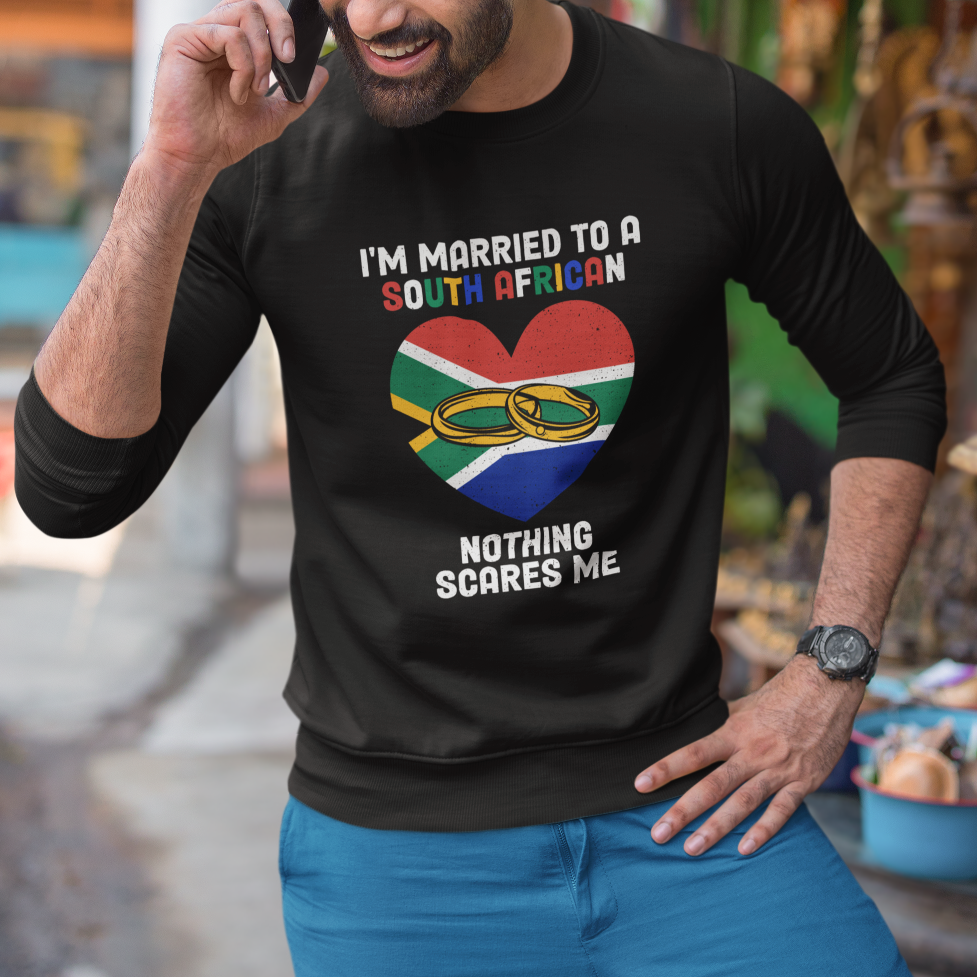 South Africa Sweatshirt I'm Married To A South African Nothing Scares Me Funny - Wonder Print Shop