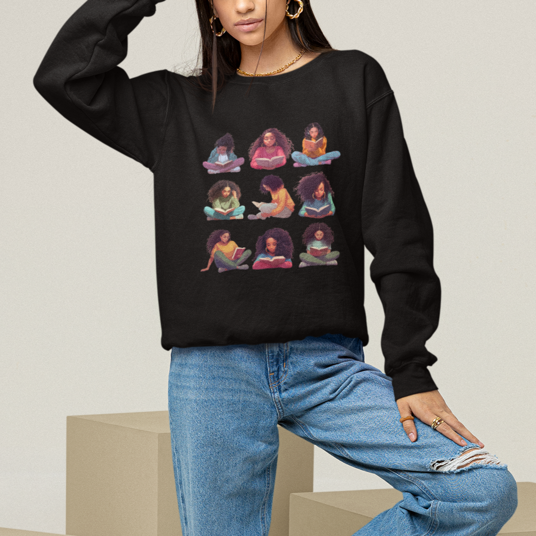 Black History Month Sweatshirt Reading Book African Melanin Women Girls - Wonder Print Shop