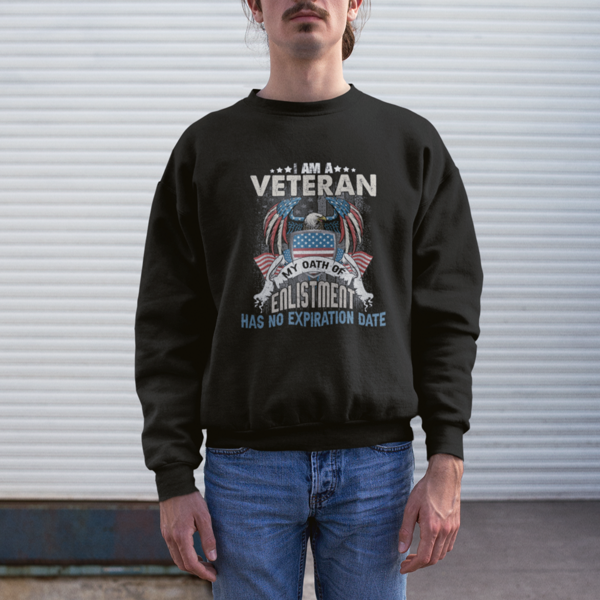 Veteran Sweatshirt My Oath Of Enlistment Has No Expiration Date American Bald Eagle US Flag - Wonder Print Shop