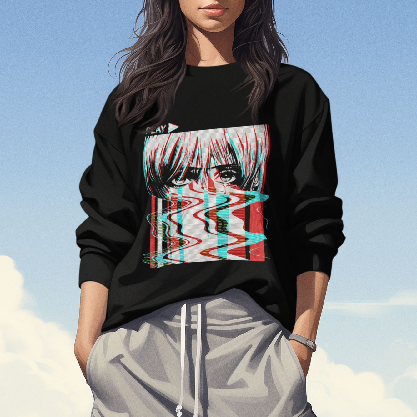 Sad Anime Girl Sweatshirt Vaporwave Aesthetic Japanese Otaku - Wonder Print Shop