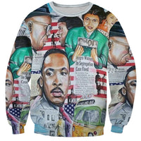 All-over graphic crewneck sweatshirt with civil rights collage and ribbed cuffs