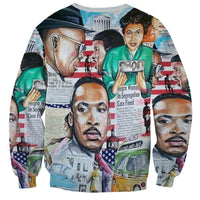 All-over graphic crewneck sweatshirt with civil rights collage, ribbed cuffs and hem