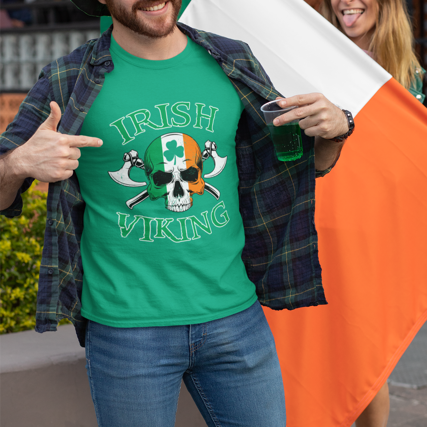 St. Patrick's Day T Shirt Irish Viking Skull Lucky Shamrocks Ireland Flag - Wonder Print Shop