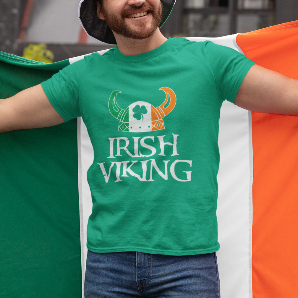 St. Patrick's Day T Shirt Irish Viking Helmet Lucky Shamrocks Ireland Flag - Wonder Print Shop