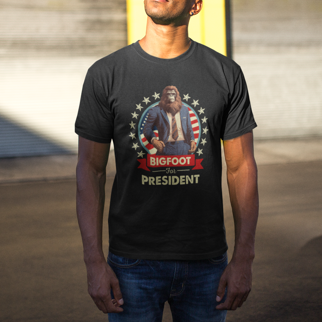 Bigfoot For President T Shirt Funny American USA Flag Sasquatch Election - Wonder Print Shop