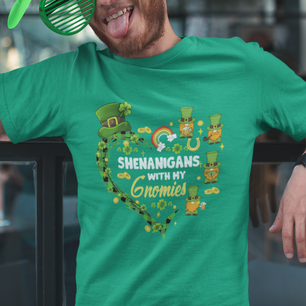 St. Patrick's Day T Shirt Shenanigans With My Gnomies Shamrock Gnome - Wonder Print Shop