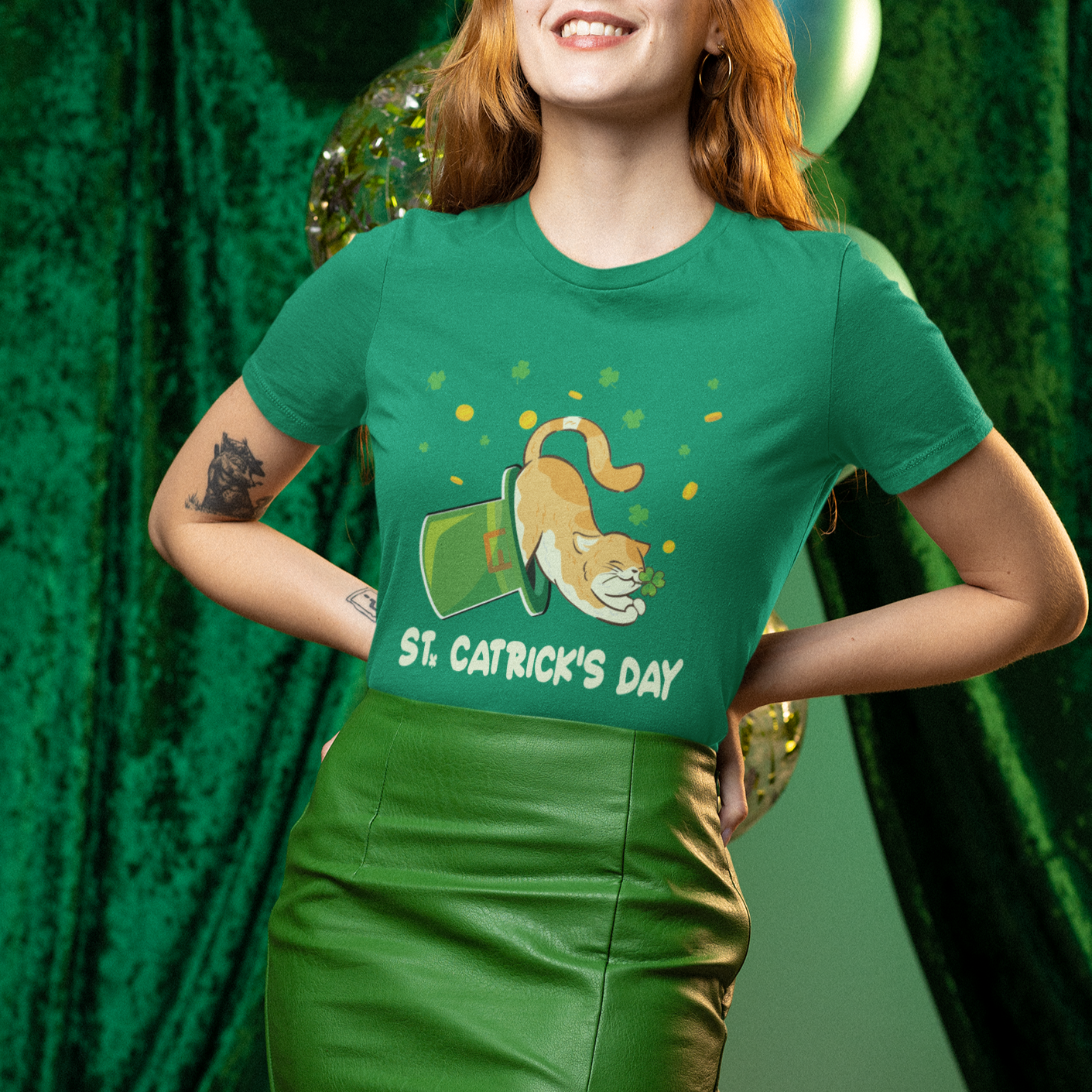 Happy St.Catrick's Patrick's Day Lucky Cat Shamrock Hat T Shirt - Wonder Print Shop