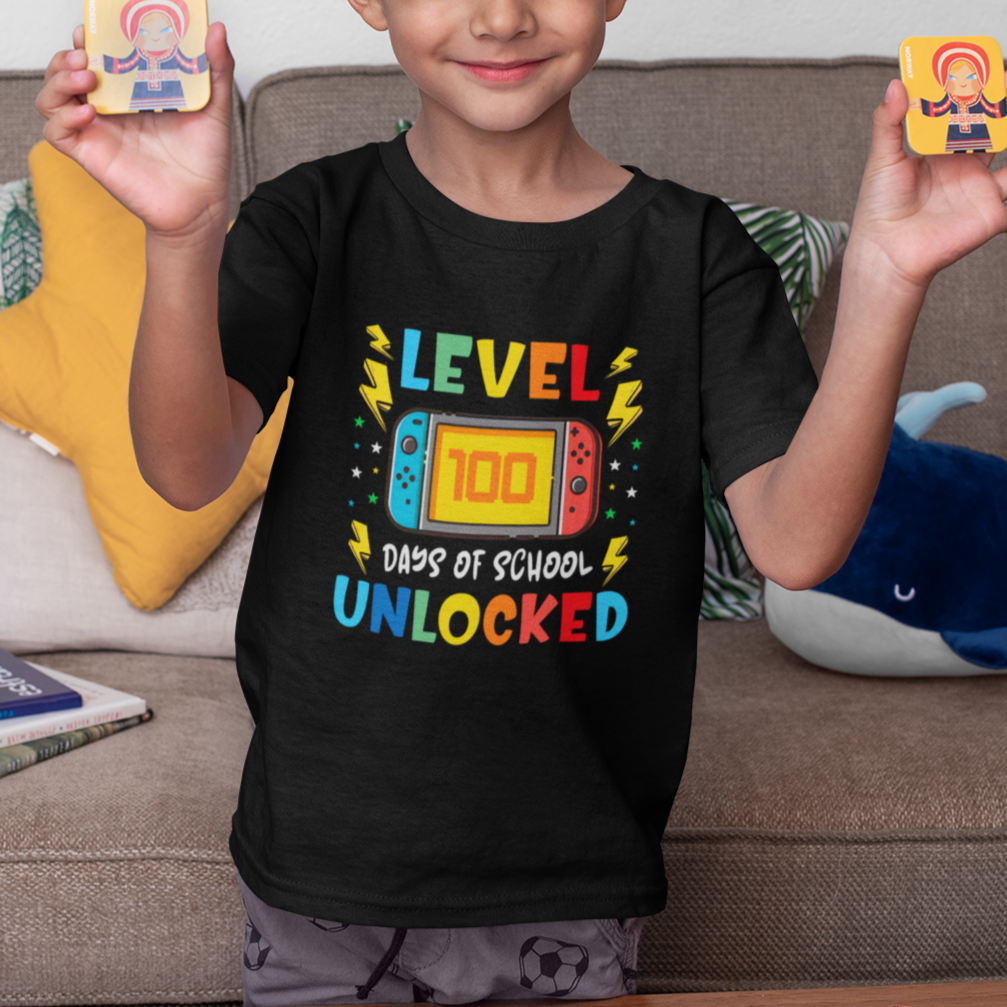 100th Day Of School T Shirt For Kid Level 100 Days Unlocked Video Game Funny Gamer - Wonder Print Shop