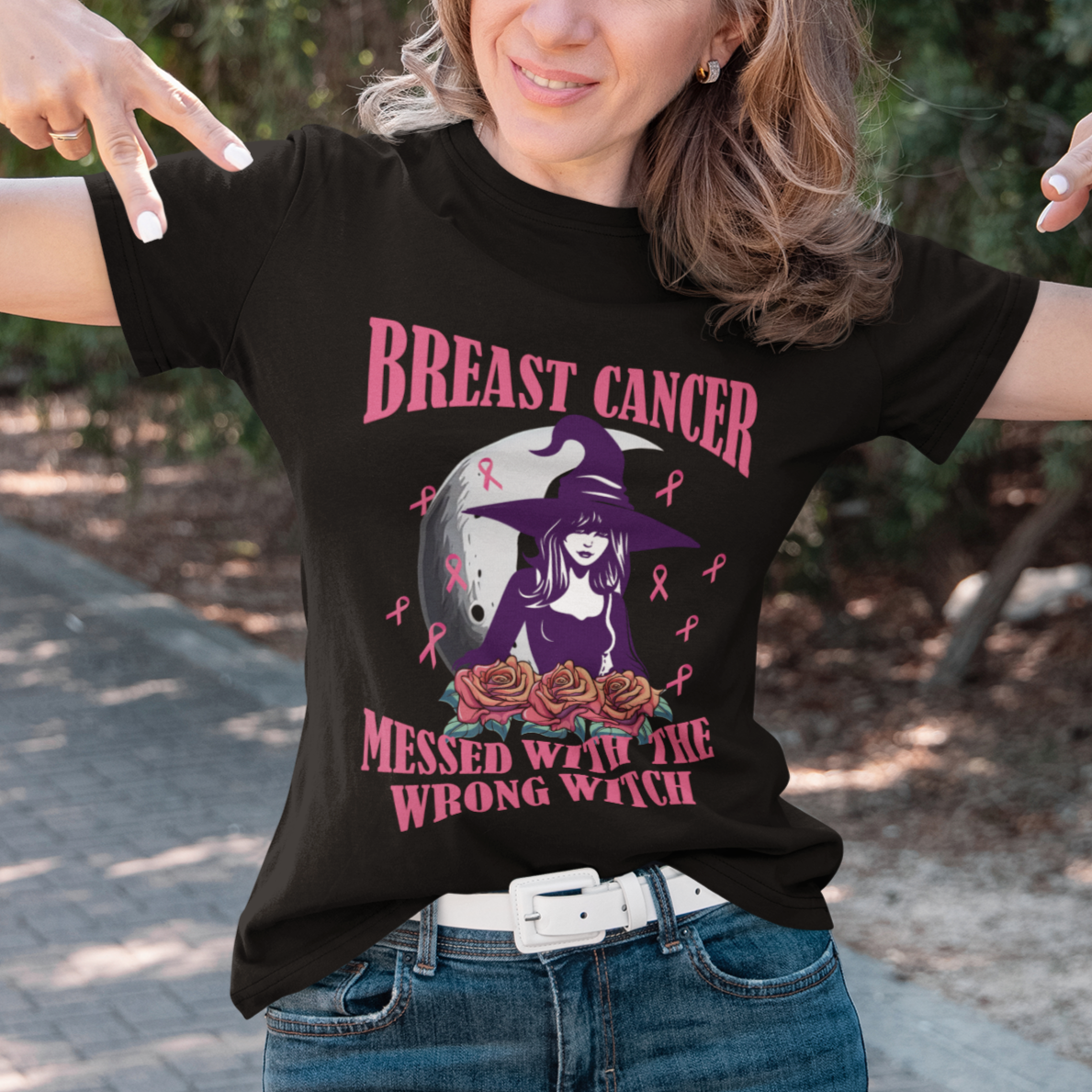 Breast Cancer Witch T Shirt Breast Cancer Messed With Wrong Witch Pink Ribbon Halloween Witch - Wonder Print Shop