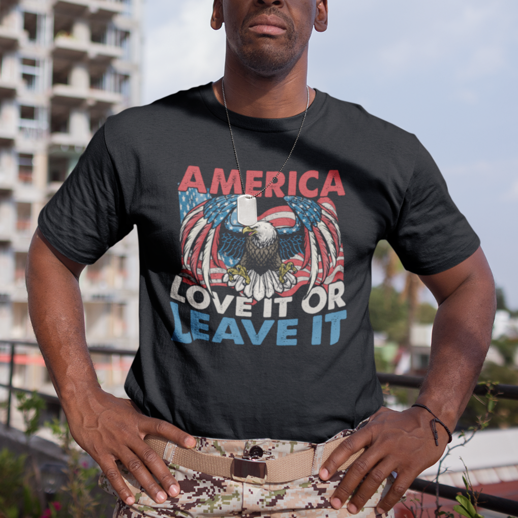 Patriotic Bald Eagle American Flag America Love It or Leave It Born To Be Free Freedom Tour Eagle 4th Of July Patriotic T Shirt - Wonder Print Shop