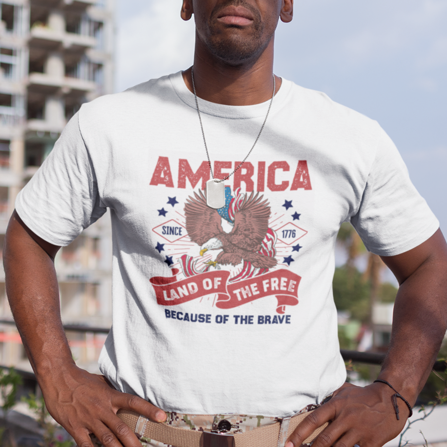 Patriotic American Eagle Shirt Land Of The Free Because Of The Brave 1776 American Pride 4th of July T-Shirt, US Patiotic Shirt, 4th of July T Shirt - Wonder Print Shop