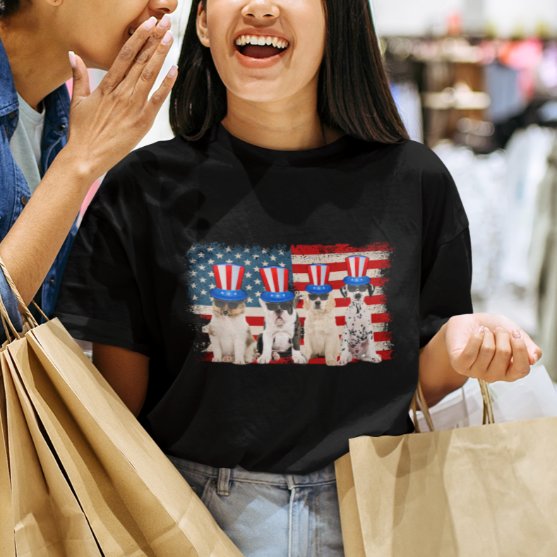 American Dog T Shirt Funny USA Patriotic Cat Happy 4th July Gifts for Dog Lovers - Wonder Print Shop