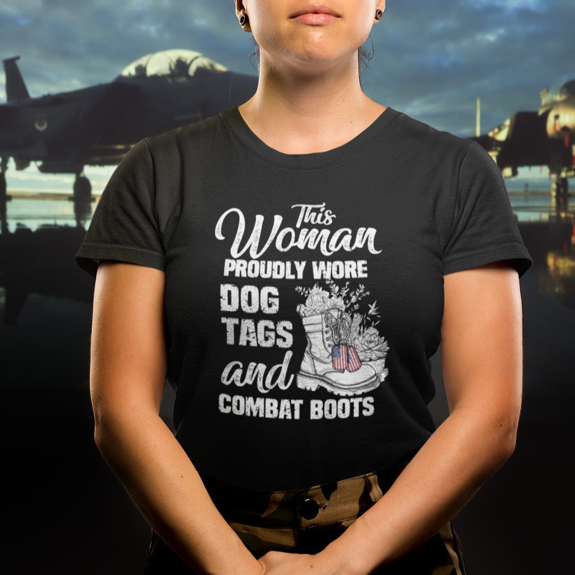 Female Veteran T Shirt This Woman Proudly Wore Dog Tags And Combat Boots Floral - Wonder Print Shop