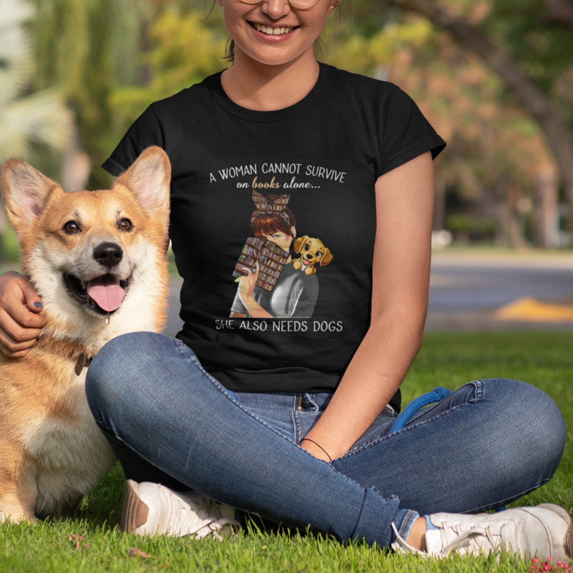 A Woman Cannot Survive On Books Alone She Also Needs Dogs Lover T Shirt For Women - Wonder Print Shop