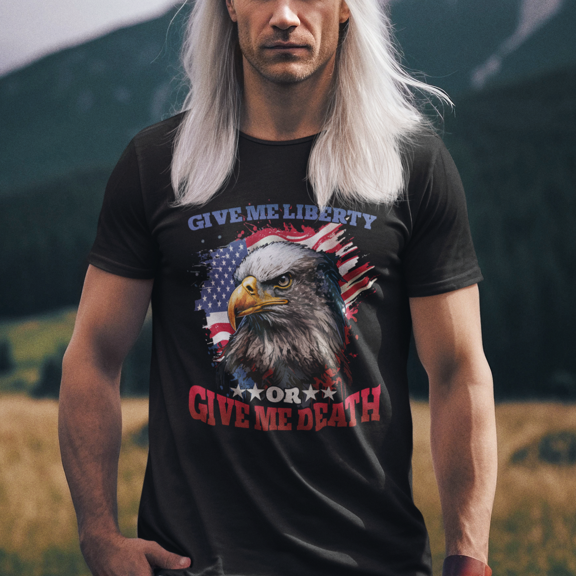 Eagle American Flag Give Me Liberty Or Give Me Death Patriotic T-shirt, US Pride 4th of July T-Shirt for American Patriots, Patriot T Shirt - Wonder Print Shop