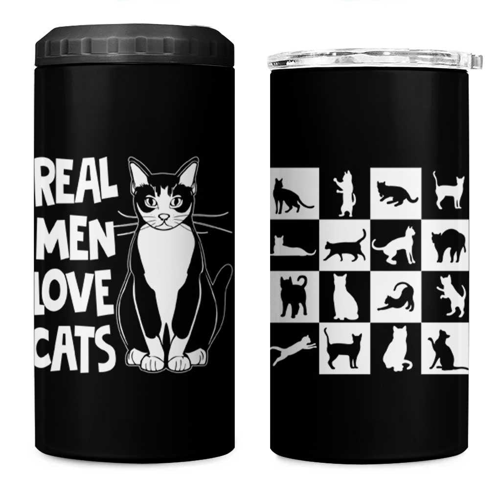 Funny Cat Dad 4 in 1 Can Cooler Tumbler Real Men Love Cats Retro Vintage - Wonder Print Shop