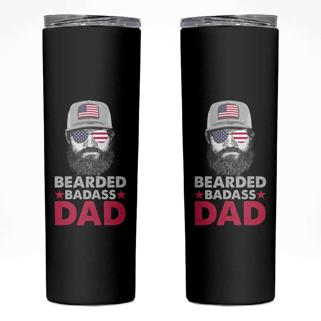 Bearded Dad Skinny Tumbler Cool Patriotic American Papa US Flag Vintage