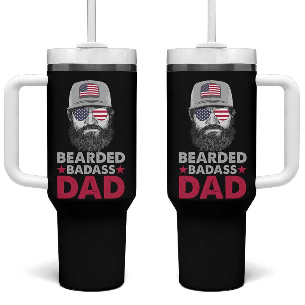 Bearded Dad Tumbler With Handle Cool Patriotic American Papa US Flag Vintage