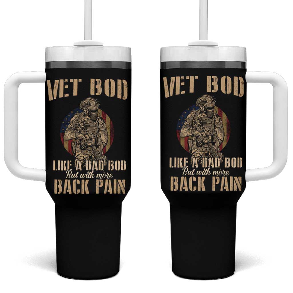 Veteran Dad Tumbler With Handle Vet Bod Like Dad Bod But With More Back Pain