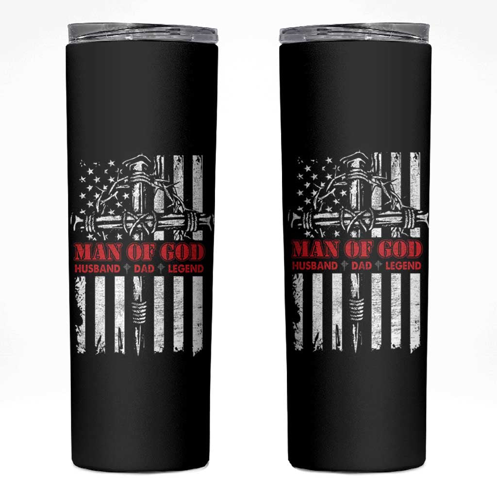 Blessed Dad Skinny Tumbler Man Of God Husband Dad Legend American Flag Christian Cross