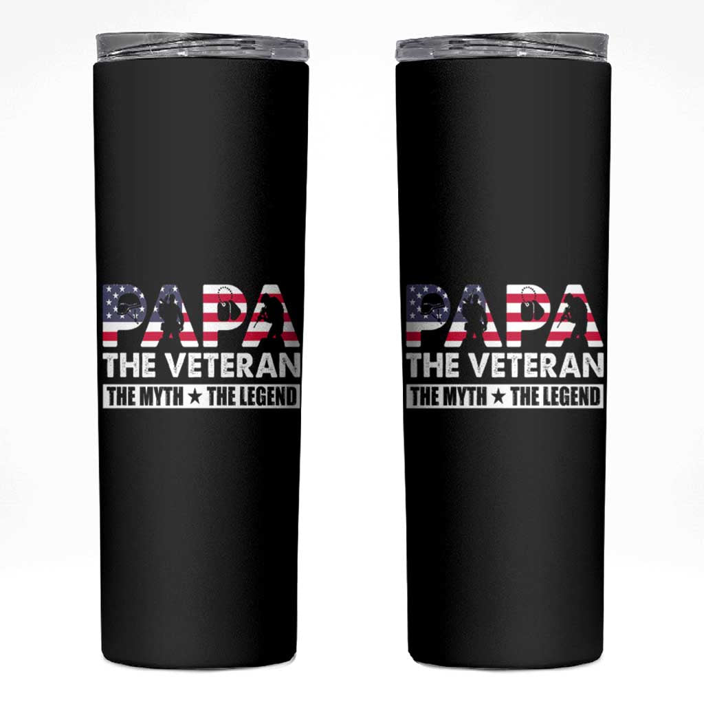 Patriotic Dad Skinny Tumbler Papa The Veteran The Myth The Legend American Flag Dog Tags