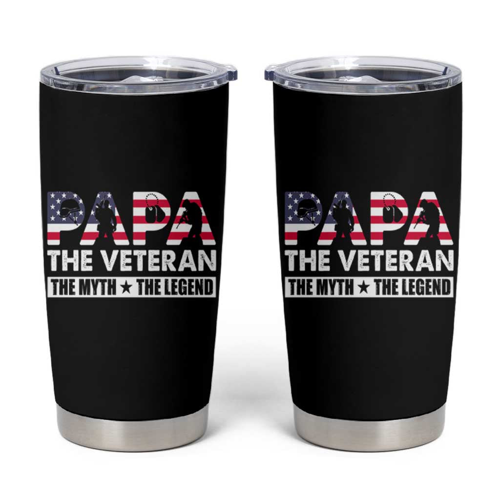 Patriotic Dad Tumbler Cup Papa The Veteran The Myth The Legend American Flag Dog Tags