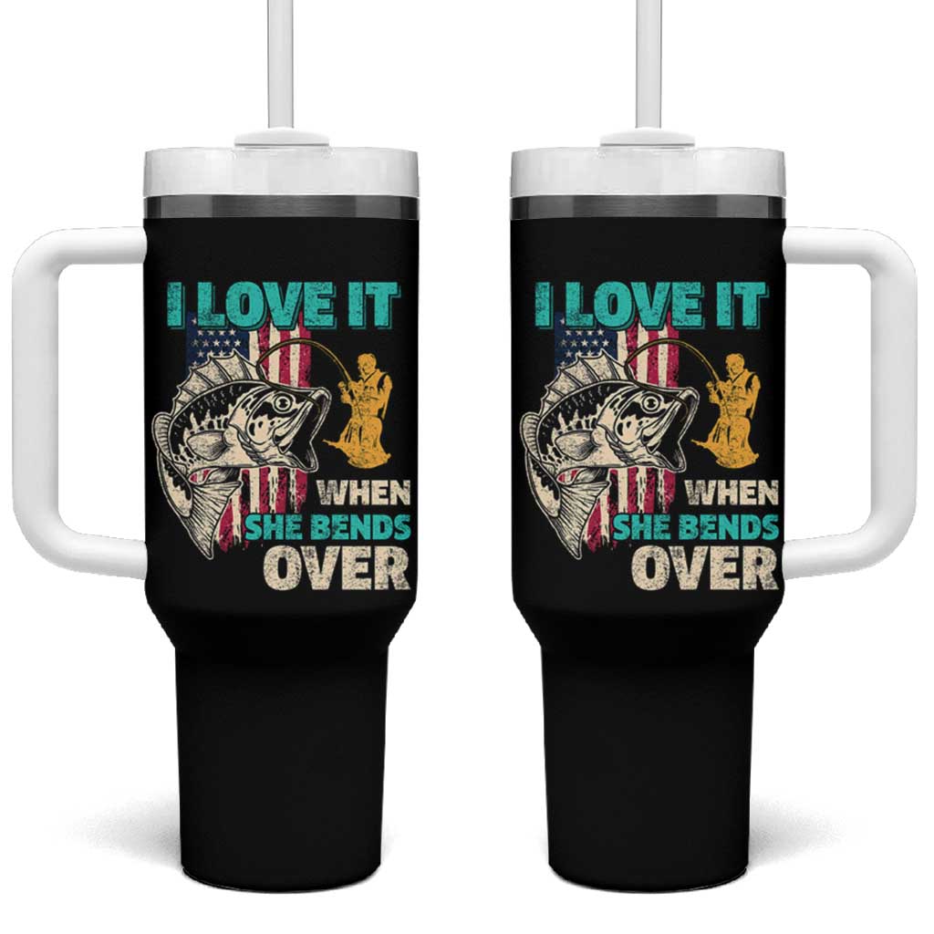 Funny Fishing Tumbler With Handle I Love It When She Bends Over Fisherman Fishing Rod