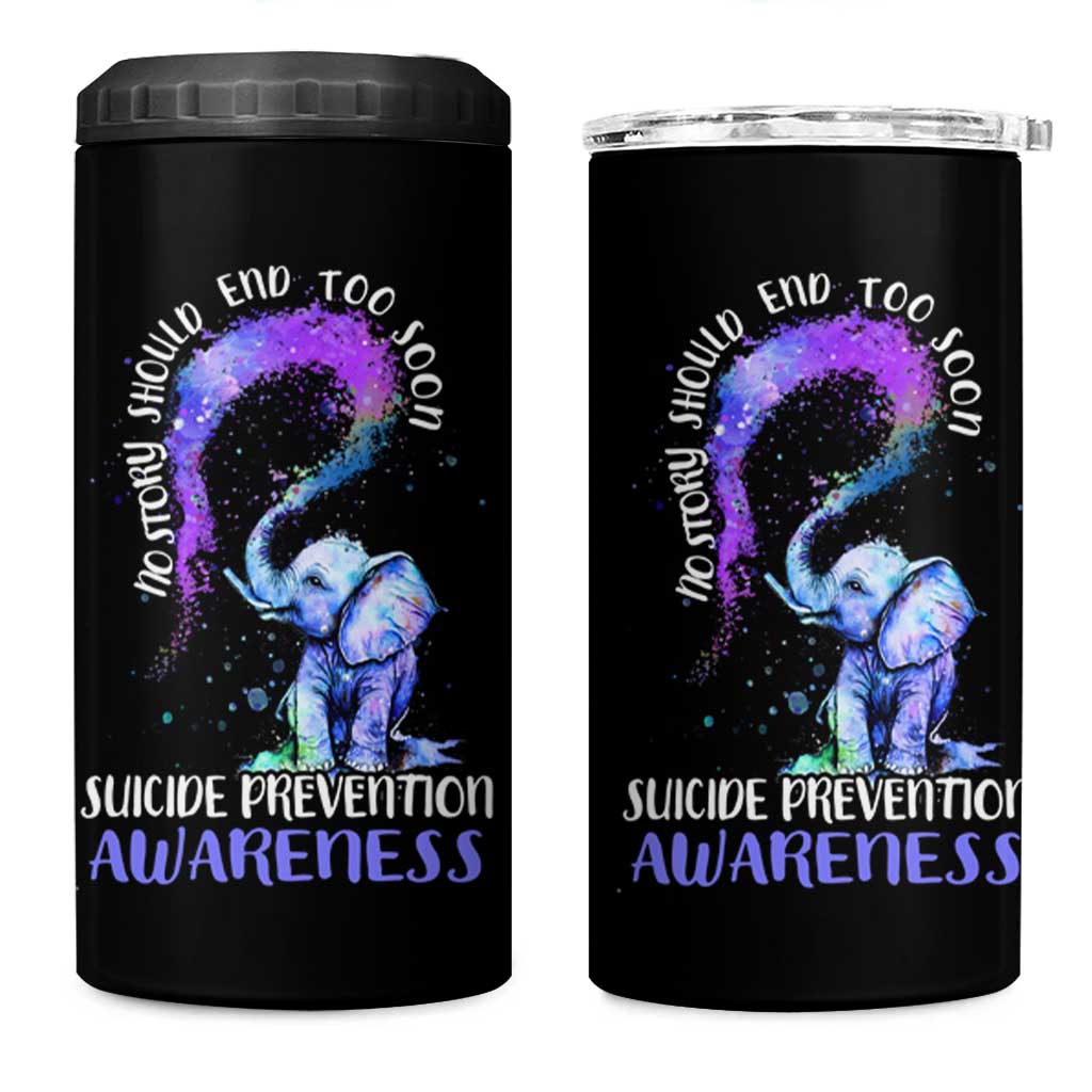 Suicide Prevention Awareness 4 in 1 Can Cooler Tumbler Teal Purple Elephant No Story Should End Too Soon - Wonder Print Shop