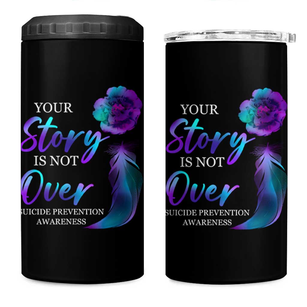 Suicide Prevention Awareness 4 in 1 Can Cooler Tumbler Teal Purple Gradient Floral Semicolon Your Story Is Not Over Stay - Wonder Print Shop