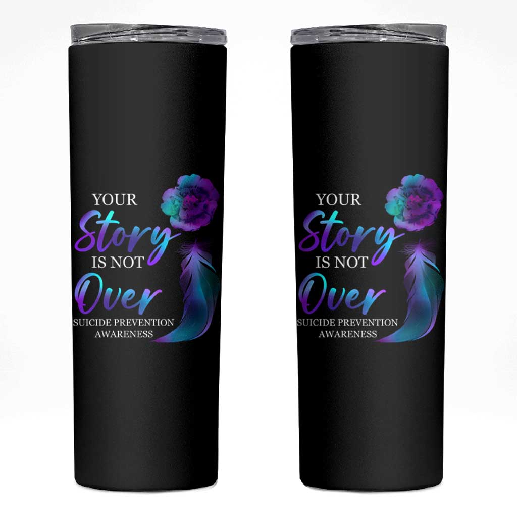 Suicide Prevention Awareness Skinny Tumbler Teal Purple Gradient Floral Semicolon Your Story Is Not Over Stay