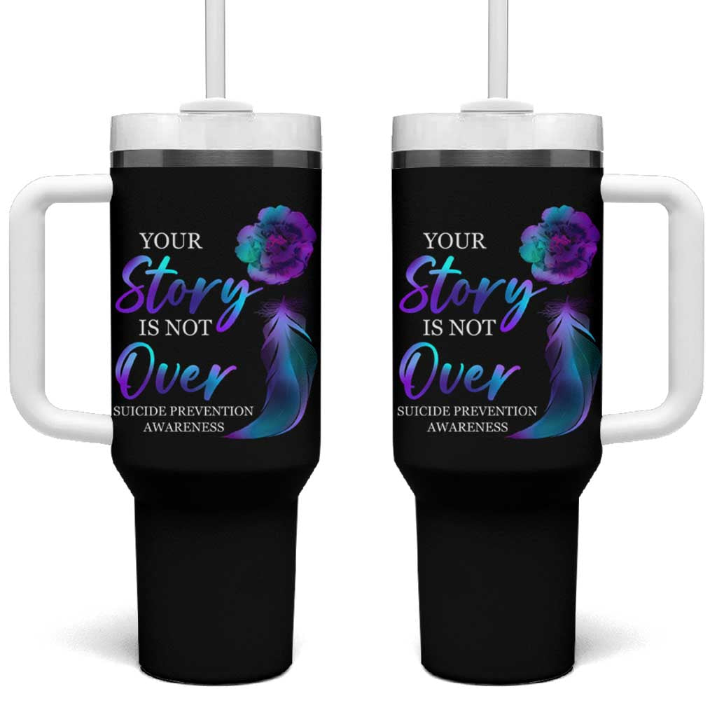 Suicide Prevention Awareness Tumbler With Handle Teal Purple Gradient Floral Semicolon Your Story Is Not Over Stay